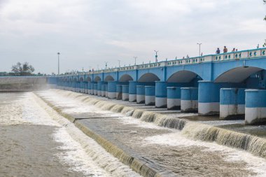 Perfect view of Kallanai Dam . One of the world's oldest dams. The Kaveri River water flows on Kallanai dam grand anicut.