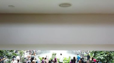 Changi Havalimanı, Singapur - 30 Temmuz 2024: Jewel Changi Havalimanı 'ndaki World Largest Indoor Water Falls - Singapur. Dünyanın en iyi havaalanı. Yağmur ormanlarında şelale Jewel Changi Havaalanı Singapur.