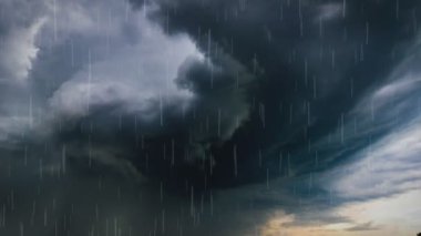 Şiddetli Yıldırım Çarpması 'nın 4K Soyut Animasyonu Şiddetli Sağanak Yağmurlu Kara Fırtına Bulutları. Saf ve yoğun hava durumu. Fırtına ve Bulutlarda Sersemletici Yıldırımlar.