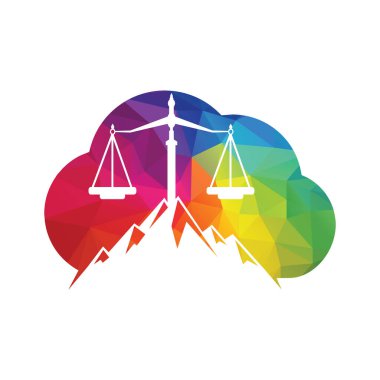 Dağlar ve adalet sembolleri. Hukuk ölçeği logo tasarımı.