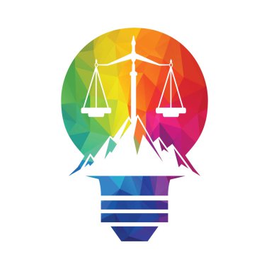 Dağlar ve adalet sembolleri. Hukuk ölçeği logo tasarımı.