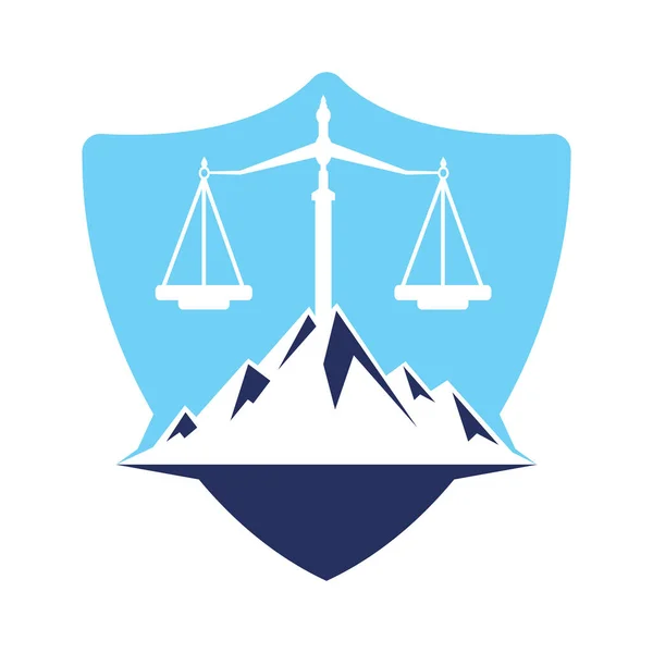 Berge Und Symbole Der Gerechtigkeit Gesetz Skala Logo Konzept Design — Stockvektor
