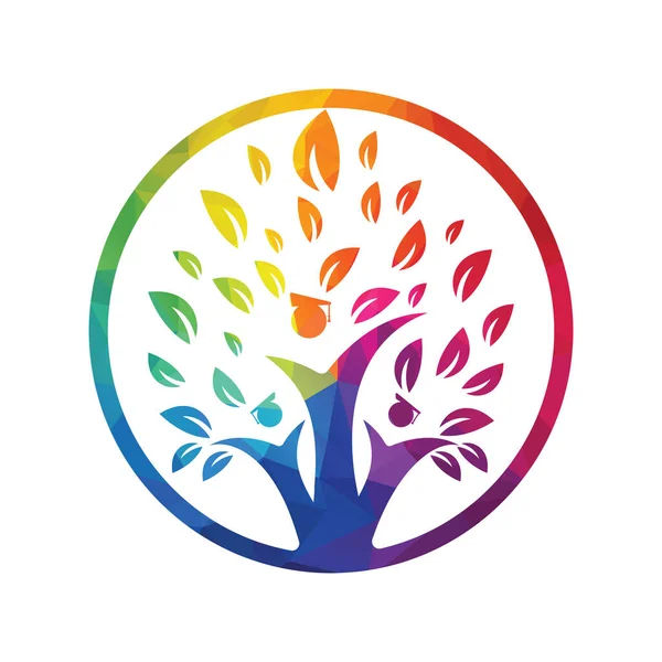 Emberi Nevelés Tree Concept Logo Design Template Diákok Ballagási Sapka — Stock Vector