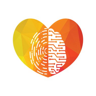 Beyin ve parmak izi olan vektör logosu simgesi. Dijital beyin artı parmak izi vektör şablonu tasarımı.