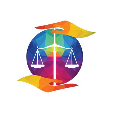 Law Care Logo tasarım şablonu. Avukat, hukuk firması veya avukatlarla ilgili denge logosu tasarımı.