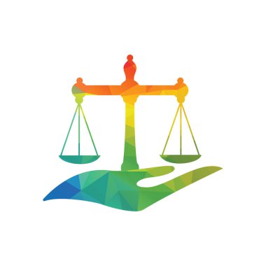 Law Care Logo tasarım şablonu. Avukat, hukuk firması veya avukatlarla ilgili denge logosu tasarımı.