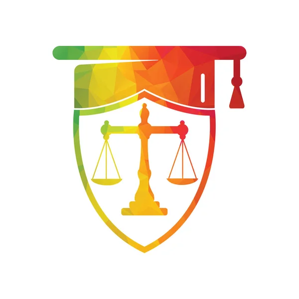 Mezuniyet Şapkası Logosu Tasarımlı Bir Hukuk Terazisi Hukuk Eğitimi Vektör — Stok Vektör