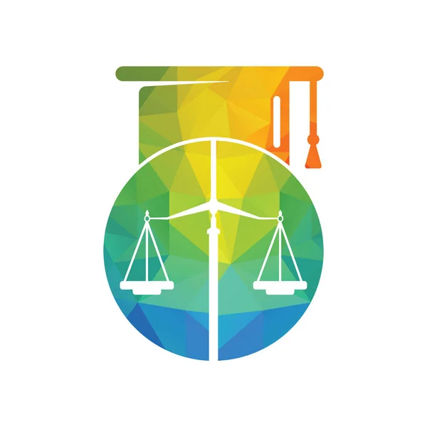 Mezuniyet Şapkası Logosu Tasarımlı Bir Hukuk Terazisi Hukuk Eğitimi Vektör — Stok Vektör
