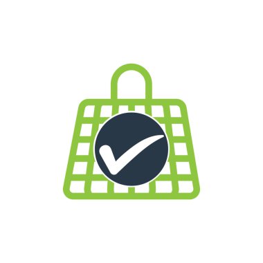 Check mark shopping bag logo. Shopping bag icon for online shop business logo.
