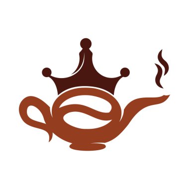 Coffee King Kettle logo design icon template. Crown Coffee pot design vector.