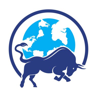 Küresel boğa vektör logosu tasarımı. Word ve Bull logo tasarımı ikon vektörü.