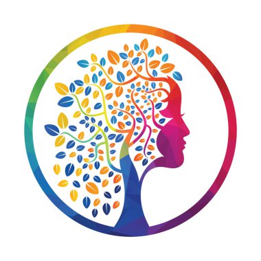 Kadın Ağaç Vektör Şablonu Tasarımı. Kadın Yüzü Yaprak Vektörü Tasarımı.