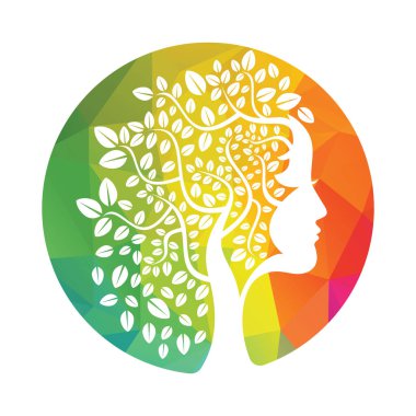 Kadın Ağaç Vektör Şablonu Tasarımı. Kadın Yüzü Yaprak Vektörü Tasarımı.