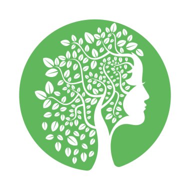 Kadın Ağaç Vektör Şablonu Tasarımı. Kadın Yüzü Yaprak Vektörü Tasarımı.