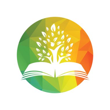 Eğitim ağacı büyümesi kitap fikri vektör logosu üzerinde. Mezuniyet özeti vektör tasarımlı öğrenciler.