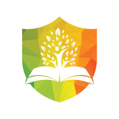 Eğitim ağacı büyümesi kitap fikri vektör logosu üzerinde. Mezuniyet özeti vektör tasarımlı öğrenciler.