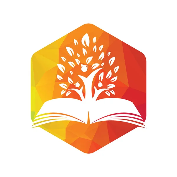本のアイデアベクトルのロゴ上の教育ツリーの成長 卒業キャップベクトルデザインの学生 — ストックベクタ