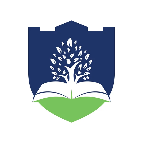 Education Tree Growth Book Idea Vector Logo Students Graduation Cap — Stock Vector