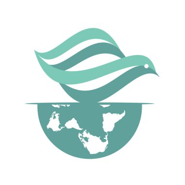 Küreyle uçan kuş logosu. Dünya küresi ve kuş logosu kavramı.