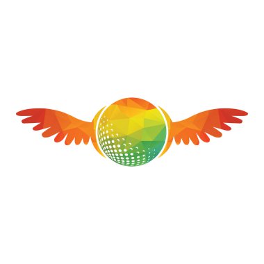 Top tasarımlı uçan golf logosu. Golf topu ve kanatlar kavramı.