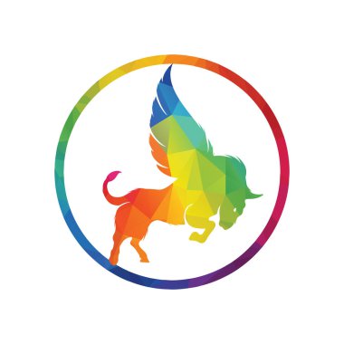 Boğa ve Kanat Logosu yaratıcı tasarımı. Uçan boğa ikonu Vektör İllüstrasyonu
