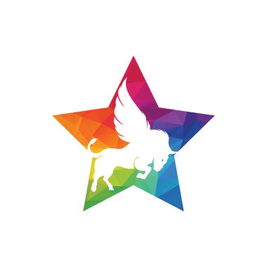 Boğa ve Kanat Logosu yaratıcı tasarımı. Uçan boğa ikonu Vektör İllüstrasyonu