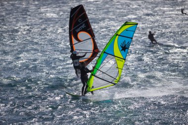 Windsurfers in windy weather on the coast of the island of Tenerife 01 08 2022
