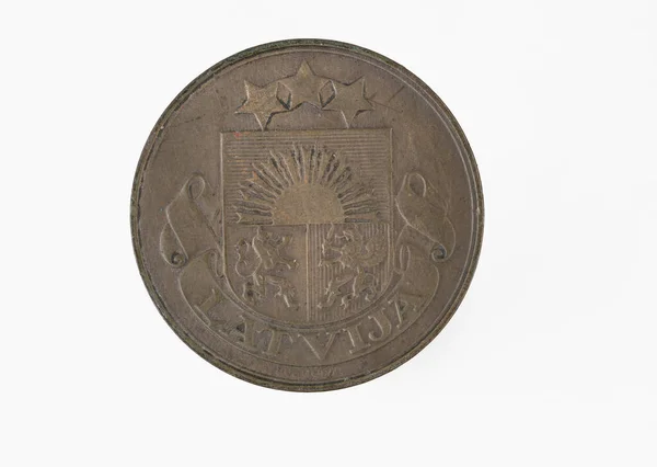 Пять Ltvian Santimi Монет 1922 Изолированы Белом Фоне — стоковое фото