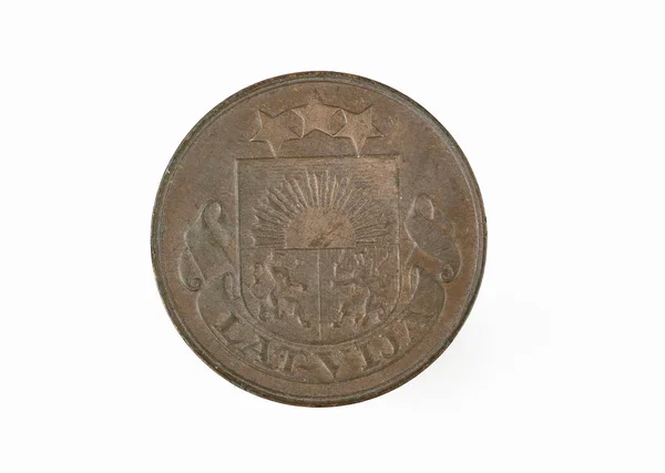 Dos Monedas Santimi Letonas 1932 Aisladas Sobre Fondo Blanco —  Fotos de Stock