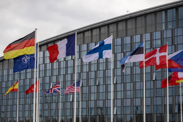 Národní Vlajky Zemí Které Jsou Členy Nato Vyvěsí Dubna 2023 — Stock fotografie