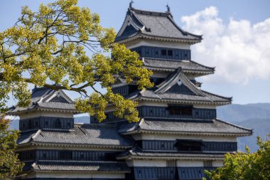 Matsumoto, Japonya - Nagano bölgesinde Chubu kasabası. Matsumoto Jo Şatosu, Japonya 'nın Ulusal Hazinesi olarak belirlenmiş 10: 12 2023