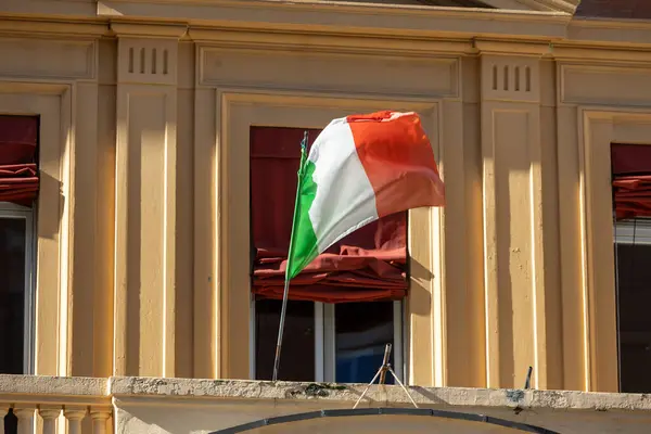 Italian Republic flag in the wind, national symbol, Italy