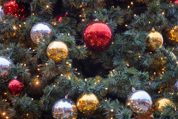 Christmas Tree Decked with Gleaming Baubles