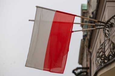 Bir Şehir Caddesine Adorning Polonya Bayrağı