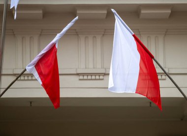 Bir Şehir Caddesine Adorning Polonya Bayrağı