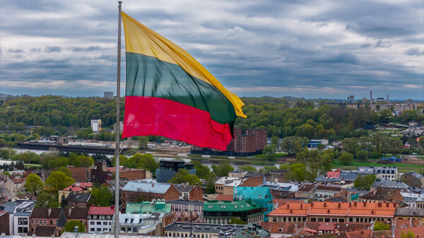 The Lithuanian flag is waving in tricolor over the city. Kaunas