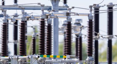 High Voltage Transmission Substation Components: Insulators and Electrical Equipment for Efficient Power Distribution clipart