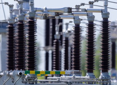 High Voltage Transmission Substation Components: Insulators and Electrical Equipment for Efficient Power Distribution clipart