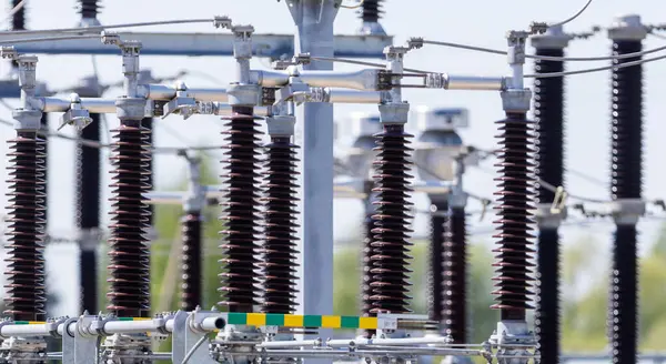 stock image High Voltage Transmission Substation Components: Insulators and Electrical Equipment for Efficient Power Distribution