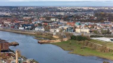 Kaunas Şehri ve Neman Nehri 'nin Hava Görüntüsü