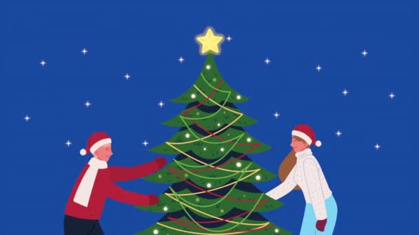 Pasangan Dekorasi Natal Animasi Pohon Animasi Video — Stok Video