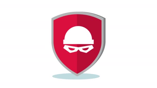 Escudo Segurança Com Animação Bandido Vídeo Animado — Vídeo de Stock