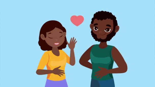 Jóvenes Afro Amantes Pareja Personajes Video Animado — Vídeo de stock