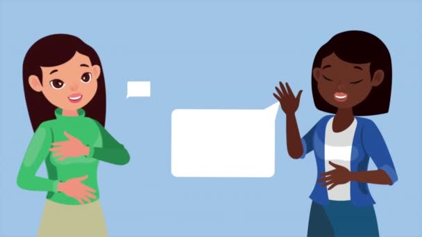 Interracial Mädchen Sprechen Charaktere Animation Video Animiert — Stockvideo