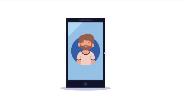 Smartphone Gerät Mit Mann Sprechen Video Animiert — Stockvideo