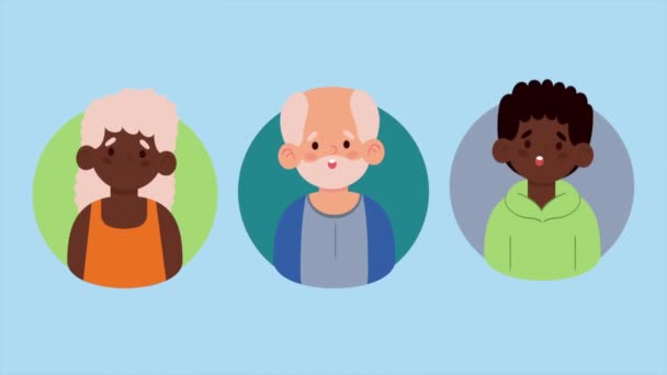 Grupo Personajes Personas Diversidad Video Animado — Vídeos de Stock