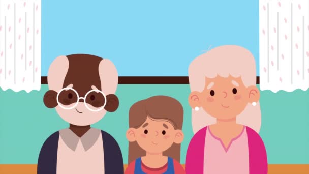 Avós Com Personagens Neta Vídeo Animado — Vídeo de Stock