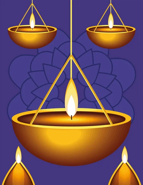 Diwali Lampy Mandala — Stockový vektor