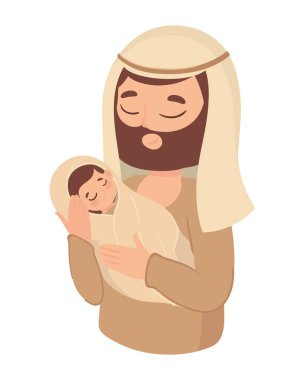 Joseph ve bebek İsa ikonu izole edildi.
