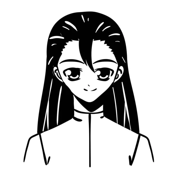 Anime Junge Lange Haare Ikone Isoliert — Stockvektor